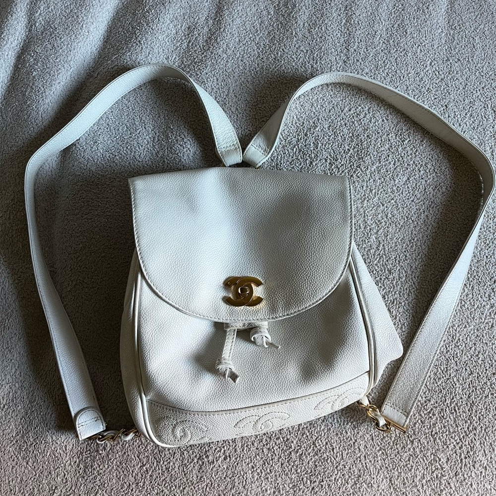 CHANEL White Caviar Leather Backpack, Vintage ‘90s bag